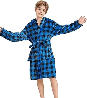 Boys Soft Fleece Robes Plush Hooded Bathrobes Sleepwear for Kids 1-16 Years