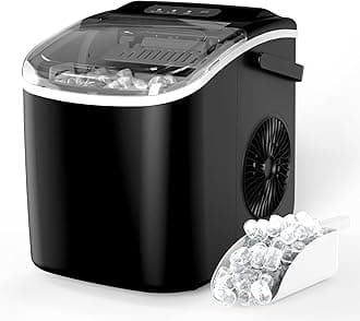 HealSmart Ice Maker for Countertop, 9 Ice Cubes Ready in 6 Mins, 26lbs Ice/24Hrs, with Self-Cleaning Feature, Ice Spoon and Basket, for Home, Kitchen, Camping, Party, Black