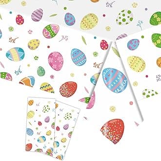 YaYaFunFun 2pcs Easter Table Cloth Party Plastic Easter Egg Tablecloths,137 * 274cm Large Waterproof Egg Tablecloth Tablecover Rectangle Easter Party Tablecloth for Spring Easter Party Decor