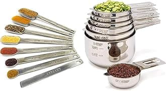 Measuring Cups and Spoons - Set of 15pc, Heavy-Duty, Stainless-Steel Measuring Spoons and Measuring Cups for Baking & Cooking - Dishwasher-Safe Kitchen Accessories