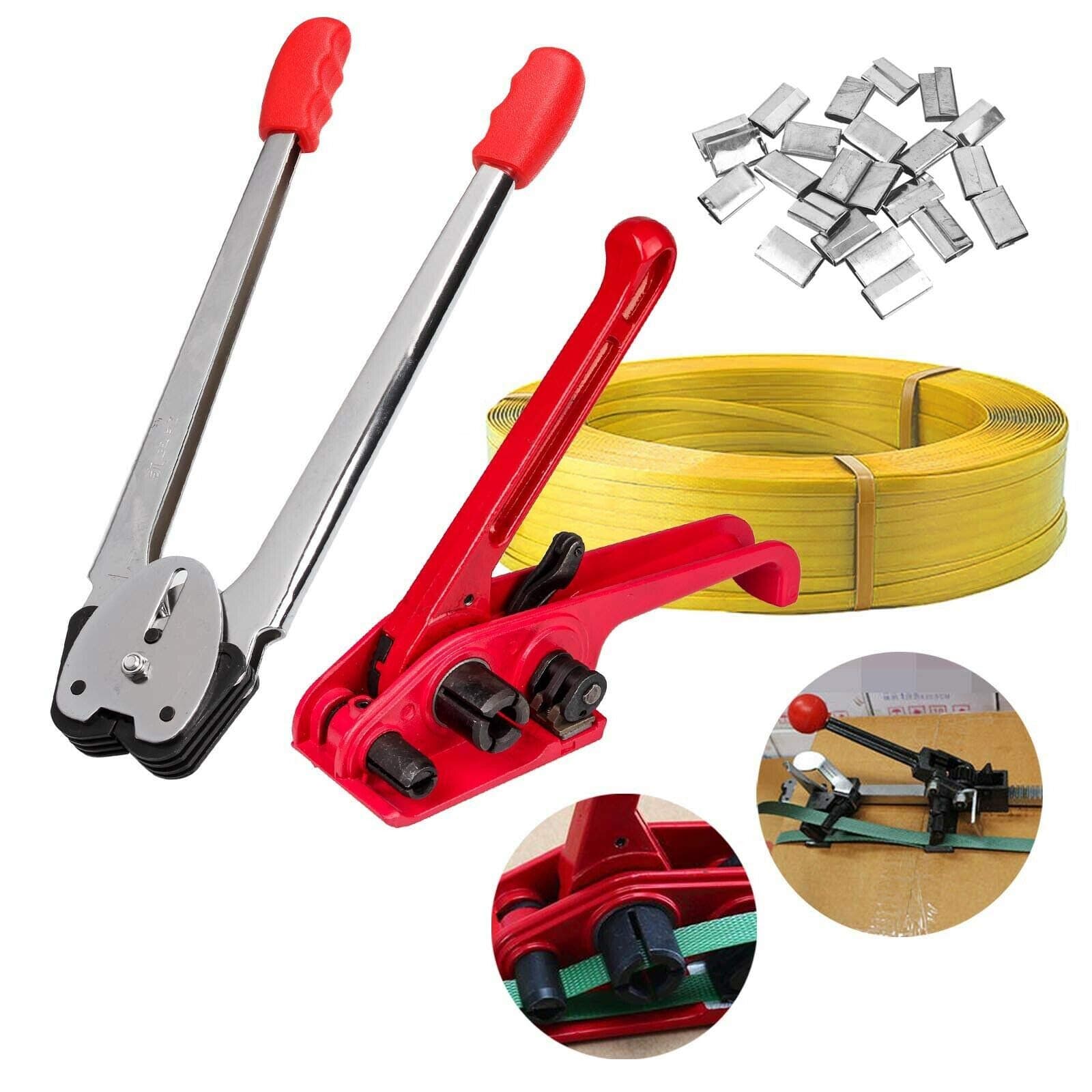 Heavy Duty Manual 4 in 1 PET/PP Manual Strapping Tools Packing Machine Set Tensioner & Sealer 100m Packing Belt