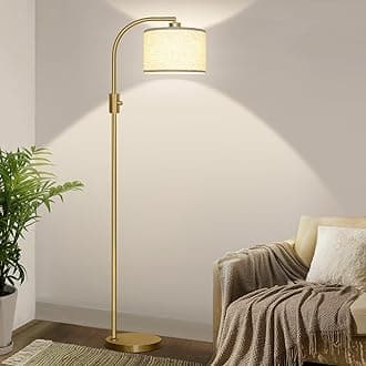 Nintiue Dimmable Gold Floor Lamp, 1200 Lumens LED Bulb Included, Arc Floor Lamps for Living Room Modern Standing Lamp with Linen Shade, Tall Lamp for Living Room Bedroom Office Reading Room Nursery