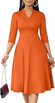 Casual Dresses for Women Semi Formal Fit and Flare 3/4 Sleeve A-line Church Work Dress with Pockets