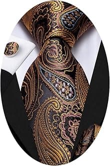 Mens Paisley Tie Handkerchief and Cufflinks Silk Necktie For Men