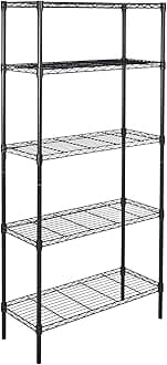 AmazonBasics 5-Tier Steel Shelf, Metal Rack, Load Capacity 794 kg, Width 35.98 inches × Depth 14.02 inches × Height 72.05 inches, Black