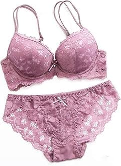 Women's Lace Push Up Underwired Solid Lingerie Set
