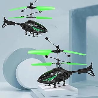 VRIKRION Toy Flying Helicopter,Remote Control Helicopter for 6 + Years Boys Indoor and Outdoor Helicopter, Palm Sensing Helicopter with led Lights (Pack of 1) (Black-Green)