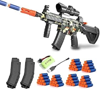 BYTEWAR Toy Guns with Full Auto & Manual,M416 Foam Blaster Gun for Boys,Realistic Sniper Rifle with Scope 60 Bullet Darts and 2 Magazines, Electric Automatic Toys Gun Gifts for Kids, Camouflage