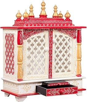 Kamdhenu art and craft MOJO PANDA Wooden Temple Red & White