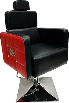 P P CHAIR Leather Beauty Parlor Cutting Chair,Salon/Barber/Cutting/Makeup/Makeover Bride Bridegroom Chair, Cushioned Seat Back, with Hydraulic & Push Back System (Red Black)