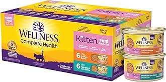 Wellness Complete Health Pate Variety Pack Kitten Canned Wet Cat Food, Natural, Protein Rich, Grain Free, Whitefish and Chicken Recipes, 3 oz, Pack of 12 Cans