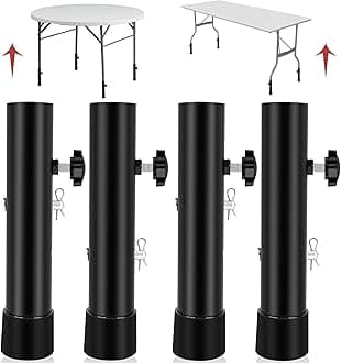 (4-PACK) Folding Table Leg Extenders, Highly Durable Steel Folding Table Leg Risers, Folding Desk Leg Extensions For Straight And Bent Legs, Adjustable Table Height Extenders For Rise 3.6in/5.2in