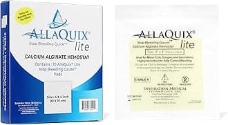 Stop Bleeding Fast – AllaQuix Lite Hemostatic Gauze Pads 4" x 4" – Calcium Alginate Wound Dressing – Sterile, High Absorbency, Non-Adherent – First Aid for Bleeding Control – 10 Count