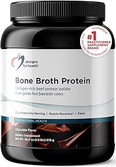Designs for Health Bone Broth Protein Powder – 21g Grass-Fed, Collagen-Rich Beef Protein Isolate - Chocolate, Paleo, Non-GMO, Dairy-Free (30 Servings / 810g)
