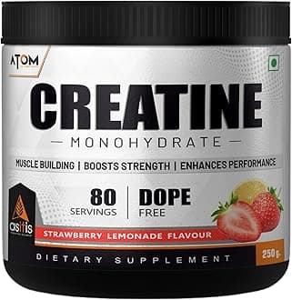 AS-IT-IS ATOM Creatine Monohydrate 250g - 80 Servings|Dope Free|Enhances Performance|Promotes Muscle Gains,Boosts Strength, Straberry Lemonade