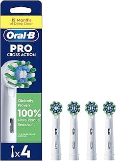 Pro Cross Action Electric Toothbrush Head, X-Shape and Angled Bristles for Deeper Plaque Removal, Pack of 4