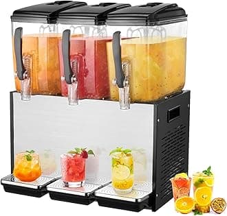 VEVOR Commercial Beverage Dispenser, 3 Tanks 12 L / 12.7 QT Per Tank Juice Dispenser, 370W Stainless Steel Ice Tea Drink Machine with 45°F-54°F Cooling Temperature, for Cold Drink Restaurant Bar Party
