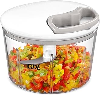 Food Chopper, Pull Onion Chopper Dicer, Hand Powered Food Chopper, Fast Cutting Hand Chopper Mincer for Oinon, Garlic, Nut, 3.4 Cups 0.8L, White