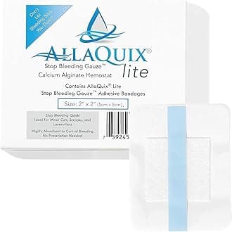 Stop Bleeding Fast – AllaQuix Lite Hemostatic Bandages 2" x 2" – Calcium Alginate Wound Dressing – Adhesive Bandage for Quick Clotting – Sterile, Non-Adherent – First Aid – 10 Pack