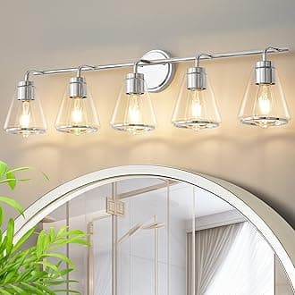 Bathroom Vanity Light 5 Lights Modern Vanity Lighting Fixture for Bathroom 38.5" Large Vanity Lights with Clear Glass Shade Polished Nickel Bath-Room Lighting Fixtures Over Mirror Wall Sconces