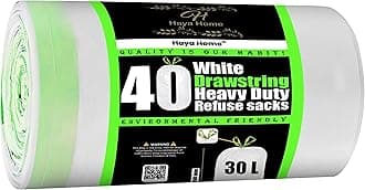 HayaHome 30L Litre Apple Scented Drawstring Bin Bags Extra Strong Kitchen Bin Liners, 40 Pack, Heavy Duty White Refuse Sacks for Swing Bins, Tie-Top Waste Bags for Home & Office