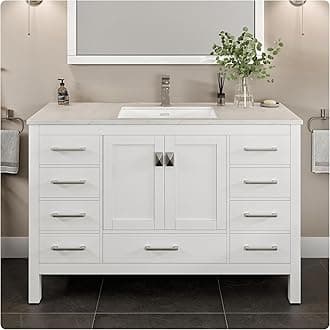 Eviva London 54 Inch Bathroom Vanity with Countertop, White Vanity Bathroom Sink Cabinet W/Quartz Countertop Porcelain Single Sink Design for Modern Bathrooms