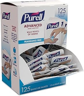 SINGLES Advanced Hand Sanitizer Gel, Fragrance Free, 125 Count Single-Use Travel-Size Packets - 9620-12-125EC (Pack of 1)