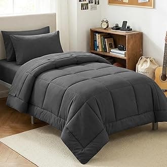 CozyLux Twin XL Comforter Set Dark Grey, 5 Pieces Twin Extra Long Bed in a Bag for College Dorm, All Season Bedding Set with Stitch Quilted Comforter, Flat Sheet, Fitted Sheet, Pillowcases