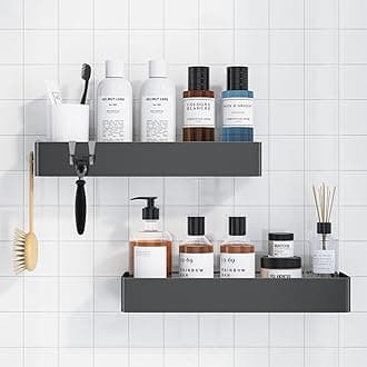 Kitsure Shower Caddy - 2 Pack Adhesive Shower Organizer, Rustproof Metal Shelves, No-Drill Bathroom Organizers and Storage, Dark Grey, XX-Large