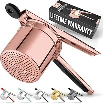 Premium Large 15oz Potato Ricer, Heavy Duty Professional Stainless Steel Potato Masher and Ricer Kitchen Tool, Press and Mash Kitchen Gadget - Rose Gold Fixed Disc