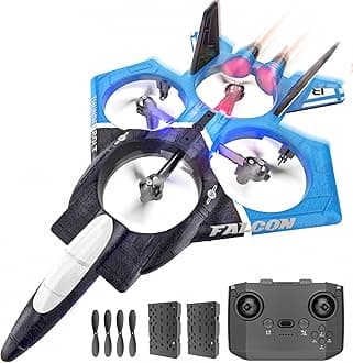 BEZGAR RC Airplane, 2.4GHZ 6-axis Gyro Remote Control Airplane, Gesture Control RC Helicopter, 360° Flip Fighter Jet Toy, Toys for Ages 8-13 with Colorful LED Navigation Lights Blue