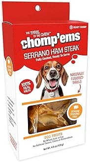 Ruffin' It CHOMP'EMS Serrano Ham Steak, Real Serrano Ham Steak with Bone for Dogs, 1 Ham Steak, Large