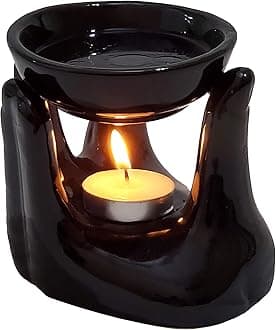 Pure Source India Oil Burner for Home, Office, with 1 Tea Light Candle, Made by Porcelain (Black)