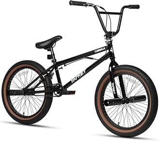 Freestyle BMX Bike, 20 Inch Yaphet Bicycle for Teen Beginner Adult Riders, Bike with 360° Rotating Handlebar and 4 pegs, Black with Brown Tire