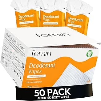 Acidified Travel Deodorant Wipes For Women & Men - 50 Count - Citrus Harmony - pH Balanced, Mini Deodorant Travel Size Wipe - Plastic-Free, Individually Wrapped Underarm Body Wipes