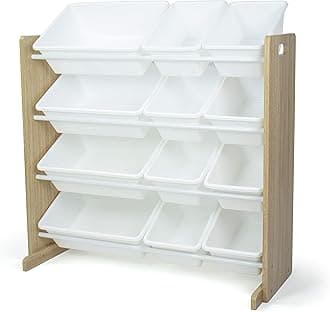Humble Crew Toy Organiser, Alloy Steel, Natural Wood/White, 86.4 x 39.4 x 79.5 cm