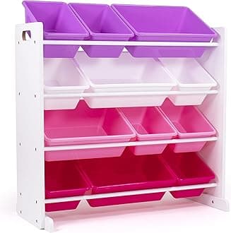 Humble Crew(white/pink&purple) - Tot Tutors Kids Toy Storage Organiser with 12 Plastic Bins, Multiple Colours