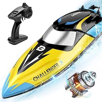 DEERC Brushless RC Boat, 30+ mph Fast Remote Control Boats with Never Capsize&Low Battery Alarm Function, 2.4GHz Racing Boat with LED Lights for Pools&Lakes, Speed Toy Gift for Adults Boys&Girls