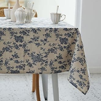 YiHomer Pastoral Rectangle Tablecloth - 52 x 70 Inch Table Cloth - Washable Table Cover with Dust-Proof Wrinkle Resistant for Restaurant, Picnic, Indoor and Outdoor Dining, Floral (Dark Blue)
