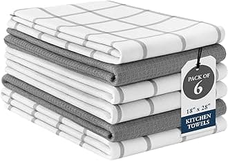 LANE LINEN Tea Towels Set - 6 Pack, 18”x28”, 100% Cotton Kitchen Towels, Absorbent & Quick-Drying Dish Towels Set with Hanging Loop - Grey