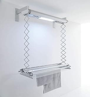 foxydry Air, Wall and Ceiling Clothesline, Electrical Drying Rack, with Remote Control in Aluminium and Steel (Wall Mounted, 120)