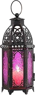 NEEDOMO Ramadan Decorations, Hanging Moroccan Lantern, 11'' Vintage Candle Holder, Metal Lanterns Decorative Indoor Outdoor, Table, Patio, Porch, Shelf, Gothic Home Decor (Purple)