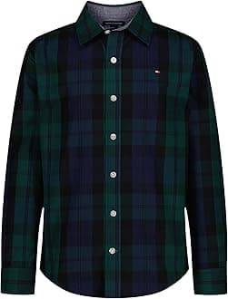 Tommy Hilfiger Boys' Long Sleeve Woven Button-down Shirt, Lightweight & Breathable