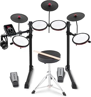 Alesis Turbo Max Electric Drum Kit with Quiet 8-inch Mesh Pads, Lessons, Bluetooth and Accessories, Foldable