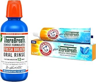 TheraBreath Mouthwash 16 oz and Arm & Hammer Plus TheraBreath Toothpaste 5.5 oz, Invigorating ICY Mint
