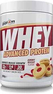 Per4m Whey Protein Powder | High Protein Shake for Muscle Growth & Recovery | Low Sugar Gym Supplement | Sports Nutrition Drink + Amino Acids (900g, Jammy Biscuit)