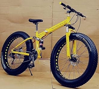 Sunspeed Unisex Folding Mountain Bike | 21-Speed Gear | Double Disc Brakes | Fat Magnesium Tires | Carbon Steel Frame | 26-Inch Yellow
