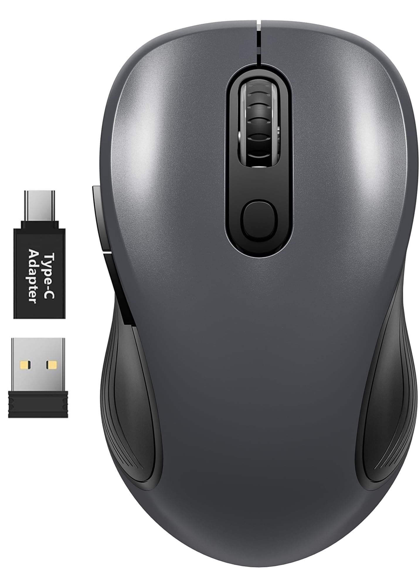 2.4G Wireless Mouse for Laptop, Ergonomic Computer Mouse with USB Receiver and Type-C Adapter, 3 Adjustable Levels, 6 Button Cordless Mice for Windows Mac PC Notebook (Grey and Black)