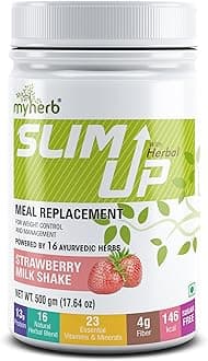 Slim Up Meal Replacement Shake With 16 Natural Herbal Blend (Ayurvedic Formula) For Weight Control&Management-13.5g Protein-23 Vitamins For Men&Women (Strawberry Milk Shake, 500 gm)