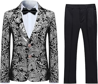 Boyland Boys Jacquard Suit Slim Fit Tuxedo Suits Jacquard Notch Lapel Tux Jacket Pants Party Formal Wear